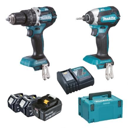 MAKITA DLX2180TJ1 - Jeu de perceuse visseuse, perceuse visseuse, 3 batteries 5.0Ah et chargeurs de batterie - en coffret