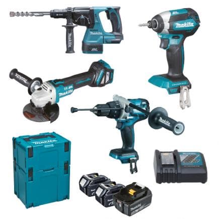 MAKITA DLX4104TJ1 - Set of drive-drill, screwdriver, hammer, grinder, 3 batteries 5.0Ah and charger - in two cases