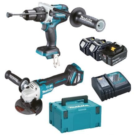 MAKITA DLX2254TJ1 - Set of screwdriver, angle grinder, 3 batteries 5.0Ah, charger - in case