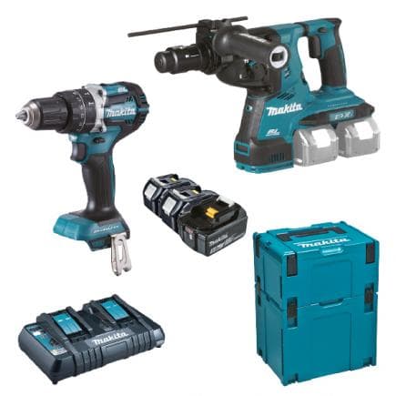MAKITA DLX2280PTJ - Jeu marteau, perceuse visseuse, 3 batteries 5.0Ah et chargeur - en 2 coffrets