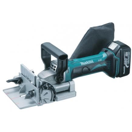 MAKITA DPJ180RTJ - 18V BISCUIT JOINTER LXT - in case with belt hook, goggles, 2 batteries 5.0Ah and charger
