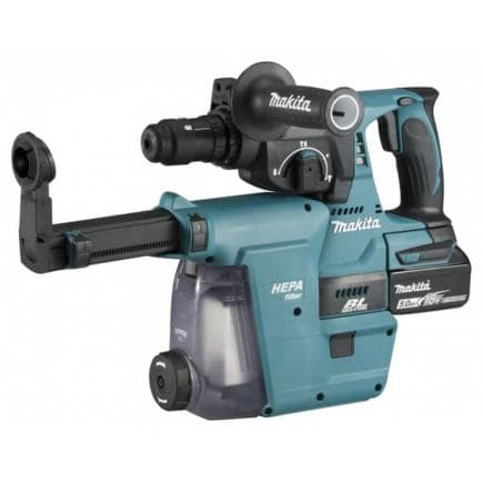 MAKITA DHR243RTJW - MARTEAU 18V SDS-Plus 24 mm - 3 FONCTIONS - en coffret avec 2 batteries 5.0Ah, chargeur de batterie, double broche et unité...