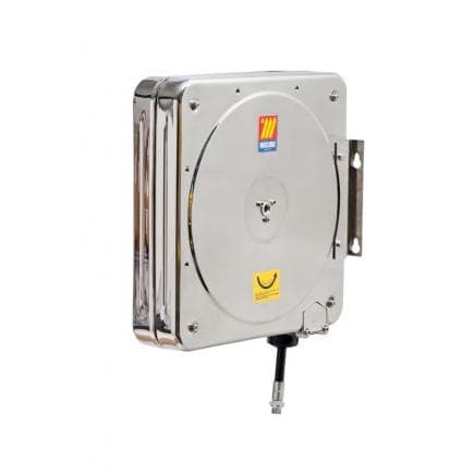 MECLUBE 074-5502-418 - Avvolgitubo fisso carenato INOX AISI 304 PER ARIA ACQUA 20 bar Mod. CFX 500 CON TUBO 18 m ø 1/2"
