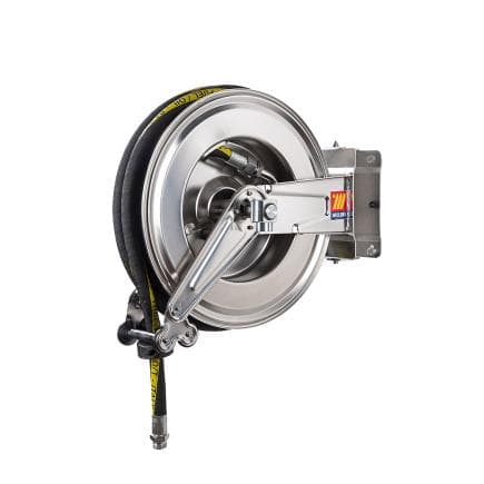MECLUBE 071-2418-610 - Enrouleur de tuyau automatique pivotant en acier inoxydable aisi 304 gauche-550 pour essence ø1" -25x35 10m