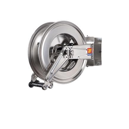 MECLUBE 071-2513-400 - Enrouleur de tuyau automatique pivotant en acier inoxydable aisi 304 gauche-555 pour usage alimentaire 120°c 1/2" (sans tuyau)