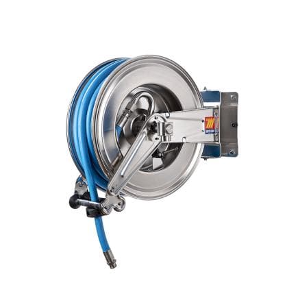 MECLUBE 071-2513-520 - Enrouleur automatique pivotant en acier inoxydable aisi 304 gauche-555 pour usage alimentaire 120°c ø3/4" 20m
