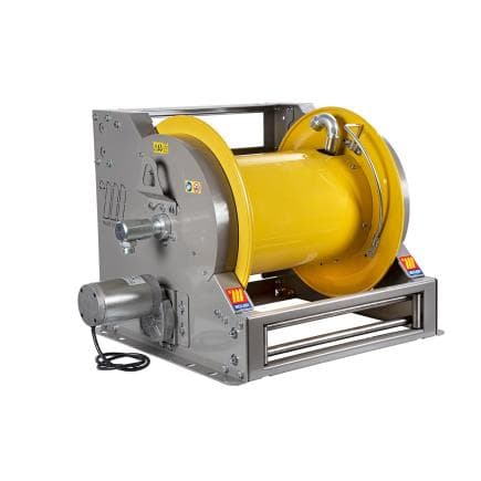 MECLUBE 076-6316-600 - Enrouleur de tuyau industriel en acier peint motorisé électrique série fe-603 12v pour huile et lubrifiants 1" (sans tuyau)