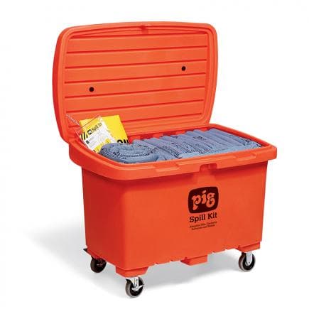 NEW PIG KIT279-OR - Kit pour déversements dans un conteneur de stockage à haute visibilité avec des roues en caoutchouc