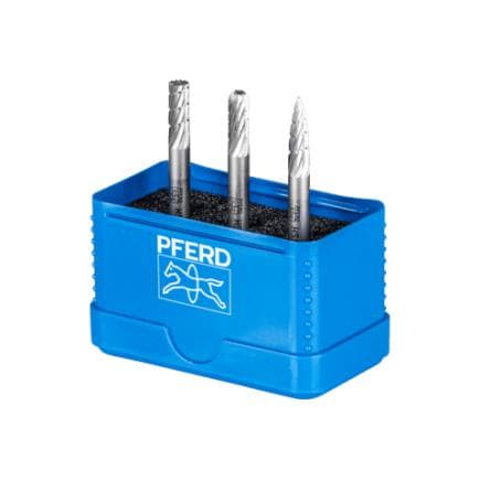 PFERD TOOLS 22900810 - Jeu de fraises sur tige HSS 85, denture 3, Ø 6 mm, Ø de tige 6 mm, usinage universel, moyenne, denture fine (3 pcs.)