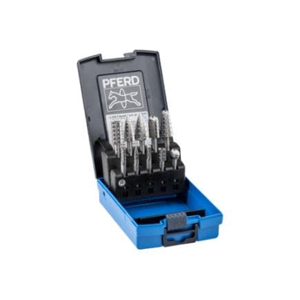 PFERD TOOLS 22900813 - Jeu de fraises sur tige HSS 81, denture 3, Ø 16/12/10/6 mm, Ø de tige 6 mm, usinage universel, moyenne, denture fine (10 pcs.)