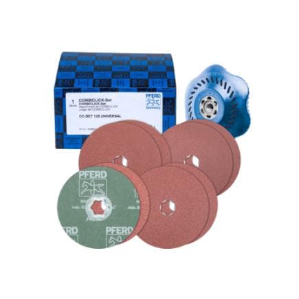 PFERD TOOLS 42098001 - Jeu de disques en fibres à grain corindon COMBICLICK Ø 125 mm A36, 60, 80, 120 avec plateau-support CC-H-GT pour...