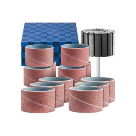 PFERD TOOLS 42298005 - Jeu de manchons abrasifs corindon, Ø 45x30 mm, A40, 60, 80, 150 avec support, tige Ø 6 mm (13 pcs.)