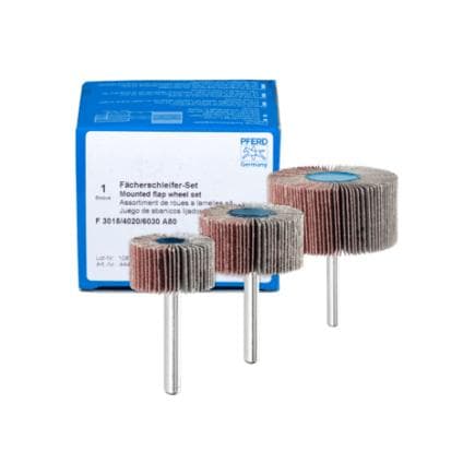 PFERD TOOLS 44498032 - Jeu de roues à lamelles sur tige version corindon A 80, Ø 30x15 mm, Ø 40x20 mm et Ø 60x30 mm, Ø de tige 6 mm pour ponçage...