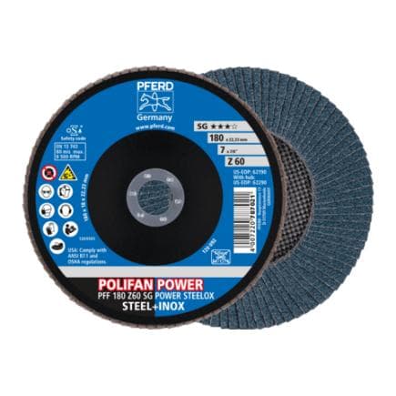 PFERD TOOLS 67685116 - Disque à lamelles POLIFAN POWER PFF plat SG STEELOX acier/acier inoxydable (lot multiple)