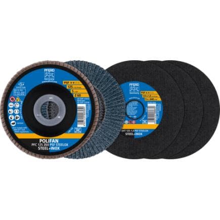 PFERD TOOLS 69198298 - Jeu de disques de tronçonnage/à lamelles 125 gamme universelle PSF STEELOX EHT 1,0/PFC Z60 pour acier/acier inoxydable (4...