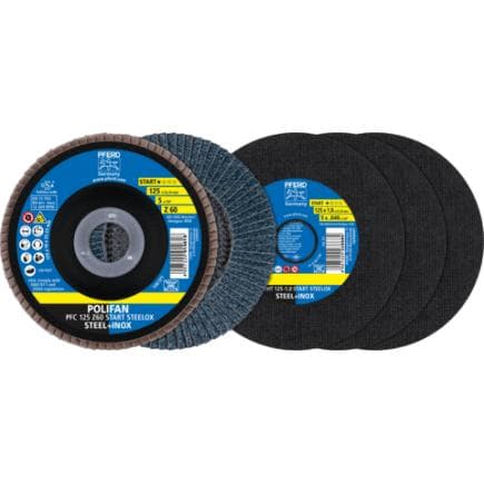 PFERD TOOLS 69198299 - Jeu de disques de tronçonnage/à lamelles 125 gamme de départ START STEELOX EHT 1,0/PFC Z60 pour acier/acier inoxydable