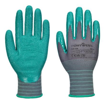 PORTWEST A313G3RXL - Gant Grip 15 en nitrile, Gris /Vert (12 pcs.)