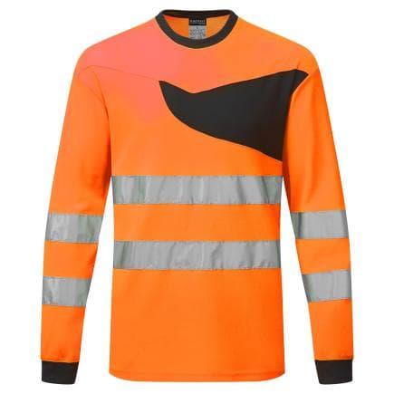 PORTWEST PW221OBRS - T-Shirt Haute Visibilité Manches longues PW2, Orange/Noir