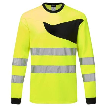 PORTWEST PW221YBRM - T-Shirt Haute Visibilité Manches longues PW2, Jaune/Noir