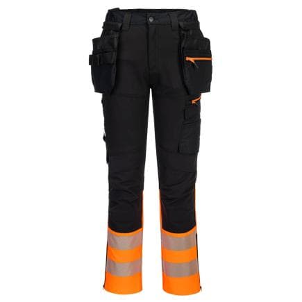 PORTWEST DX457OBR34 - Pantalon DX4 artisans haute-Visibilité classe 1 avec poches flottantes démontables, Orange/Noir