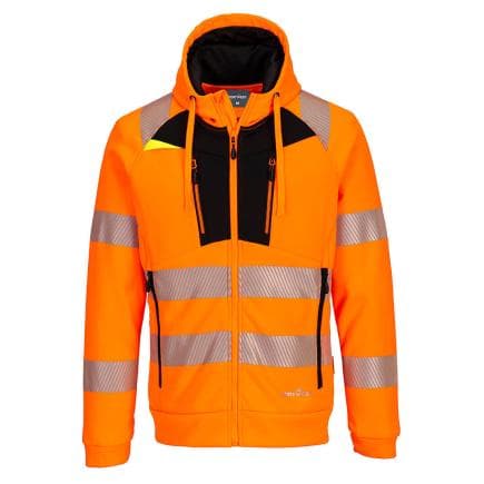 PORTWEST DX484OBRM - Sweat à capuche zippé HV DX4, Orange/Noir