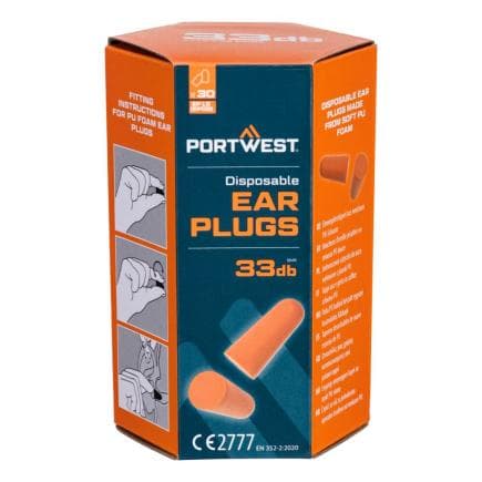 PORTWEST EP13ORR - Bouchons d'oreille en mousse PU (30 paires), Orange