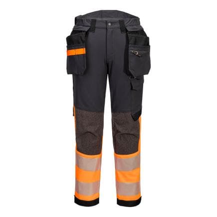 PORTWEST EV442OMS32 - Pantalon Stretch EV4 Haute-Visibilité Classe 1 avec Poches flottantes Démontables, Orange/Gris métal petit