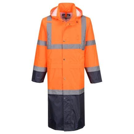 PORTWEST H446ONRS - Imperméable Hi-Vis Contrast 122 cm, Orange/Bleu Marine Blu