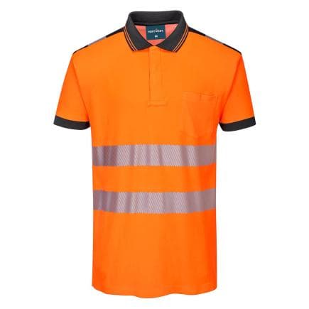 PORTWEST PW317OBRL - Polo hi-visible PW3 S/S, Orange/Noir