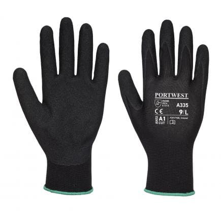 PORTWEST A335K8RL - Gant dermi-grip NPR15 nitrile sablé, noir (lot multiple)