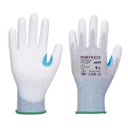 PORTWEST A699G6RXL - Gant paume enduite PU ESD-paquet de 12, gris/blanc