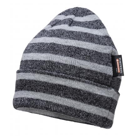 PORTWEST B024G7R - Bonnet tricoté à rayures isolant,doublure Insulatex, gris