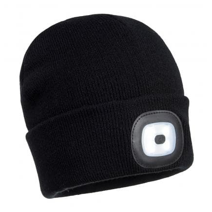 PORTWEST B028BKR - Bonnet beanie double LED rechargeable, noir