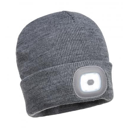 PORTWEST B028GRR - Bonnet beanie double LED rechargeable, gris