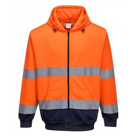 PORTWEST B317ONRM - Sweat à capuche bicolore à zip, orange/marine