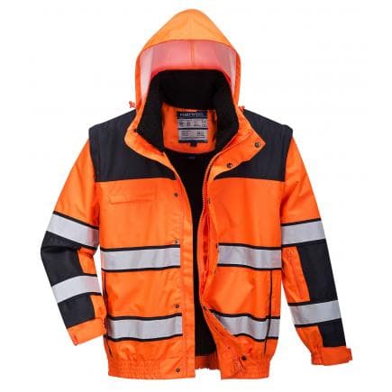 PORTWEST C466OBRM - Blouson Hi-Vis 3 en 1, orange/noir