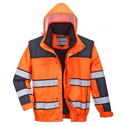 PORTWEST C466ONRL - Bomber classique haute visibilité, orange / bleu marine