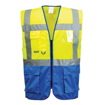 PORTWEST C476YRBXS - Gilet Executive Warsaw, jaune/royal
