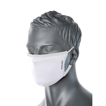 PORTWEST CV33WHR - Masque facial en tissu antimicrobien 3 plis (pk25), blanc
