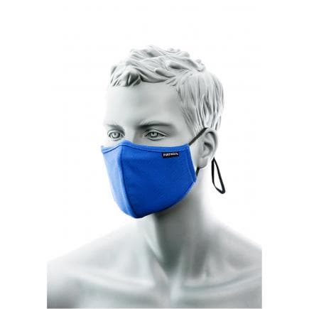 PORTWEST CV35RBR - Masque facial en tissu antimicrobien à 3 épaisseurs avec bande nasale (pk25), bleu royal