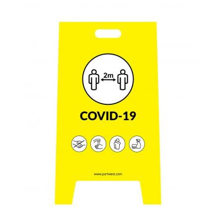 PORTWEST CV92YER - Panneau d'avertissement covid, jaune