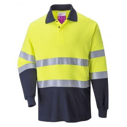 PORTWEST FR74YNRM - Polo bicolore antistatique résistant aux flammes, jaune/marine