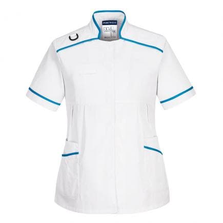 PORTWEST LW22WARL - Tunique de maternité médicale, blanc/bleu aqua