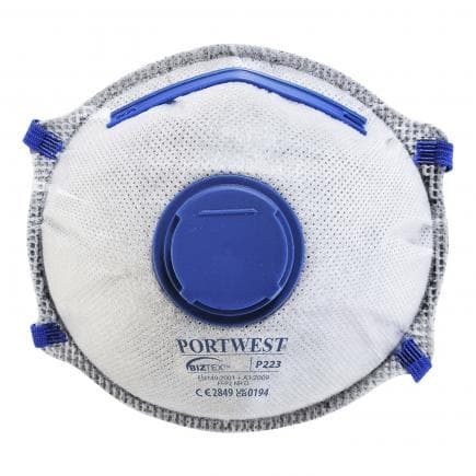 PORTWEST P223WHR - Masque FFP2 à valve charbon dolomite, blanc