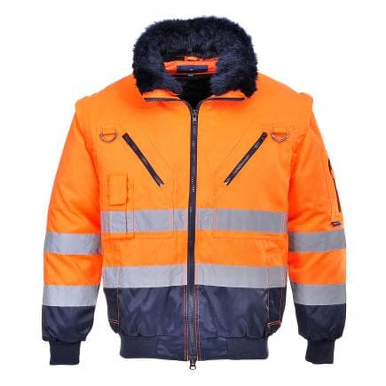 PORTWEST PJ50ONRXXL - Blouson Pilote 3 en 1 haute visibilité, orange/marine
