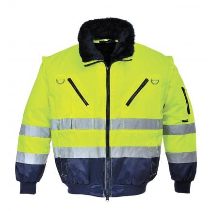 PORTWEST PJ50YNRM - Blouson Pilote 3 en 1 haute visibilité, jaune/marine