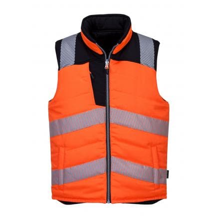 PORTWEST PW374OBRL - Bodywarmer réversible haute visibilité PW3, orange/noir