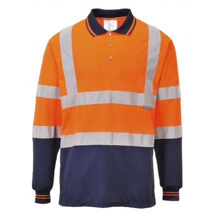 PORTWEST S279ONRL - Polo bicolore manches longues, orange/marine