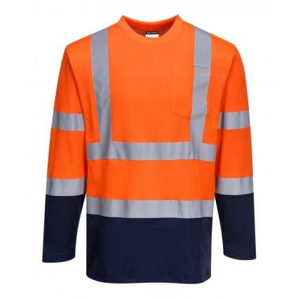 PORTWEST S280ONRL - T-shirt coton comfort bicolore manches longues, orange/marine