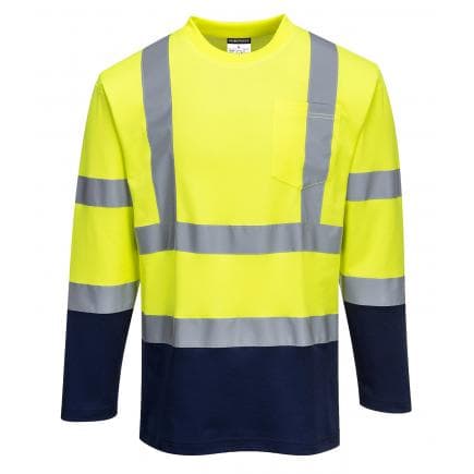 PORTWEST S280YNRM - T-shirt coton comfort bicolore manches longues, jaune/marine